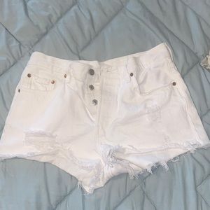 Levi white distressed jean shorts